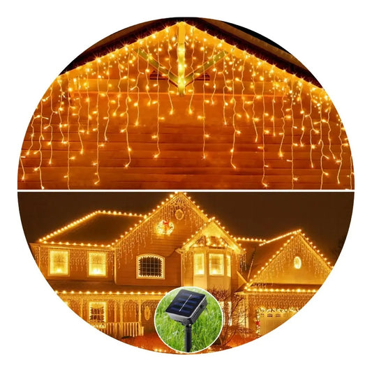 Luces Cascada Navideñas Solar 300 Led 7 Mts Guirnalda Solar