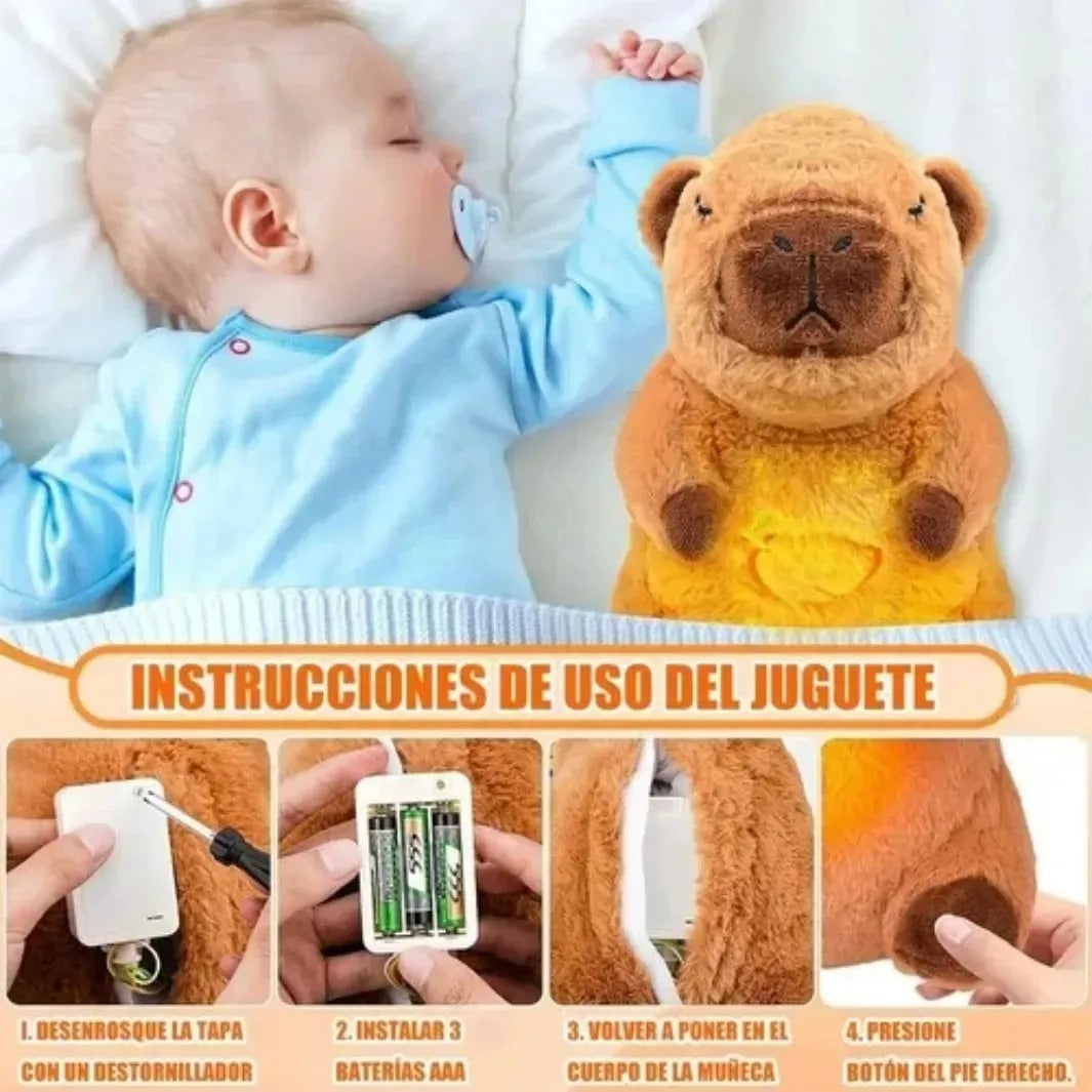 Capybara musical de felpa ultra suave con sonidos de naturaleza y efecto de respiración, modelos rosado y café ideales para regalo.
