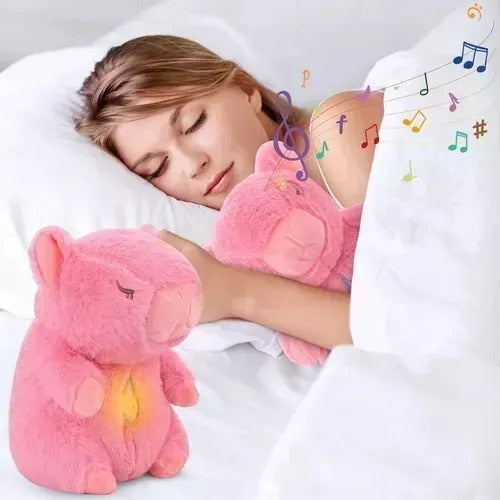 Capybara musical de felpa ultra suave con sonidos de naturaleza y efecto de respiración, modelos rosado y café ideales para regalo.