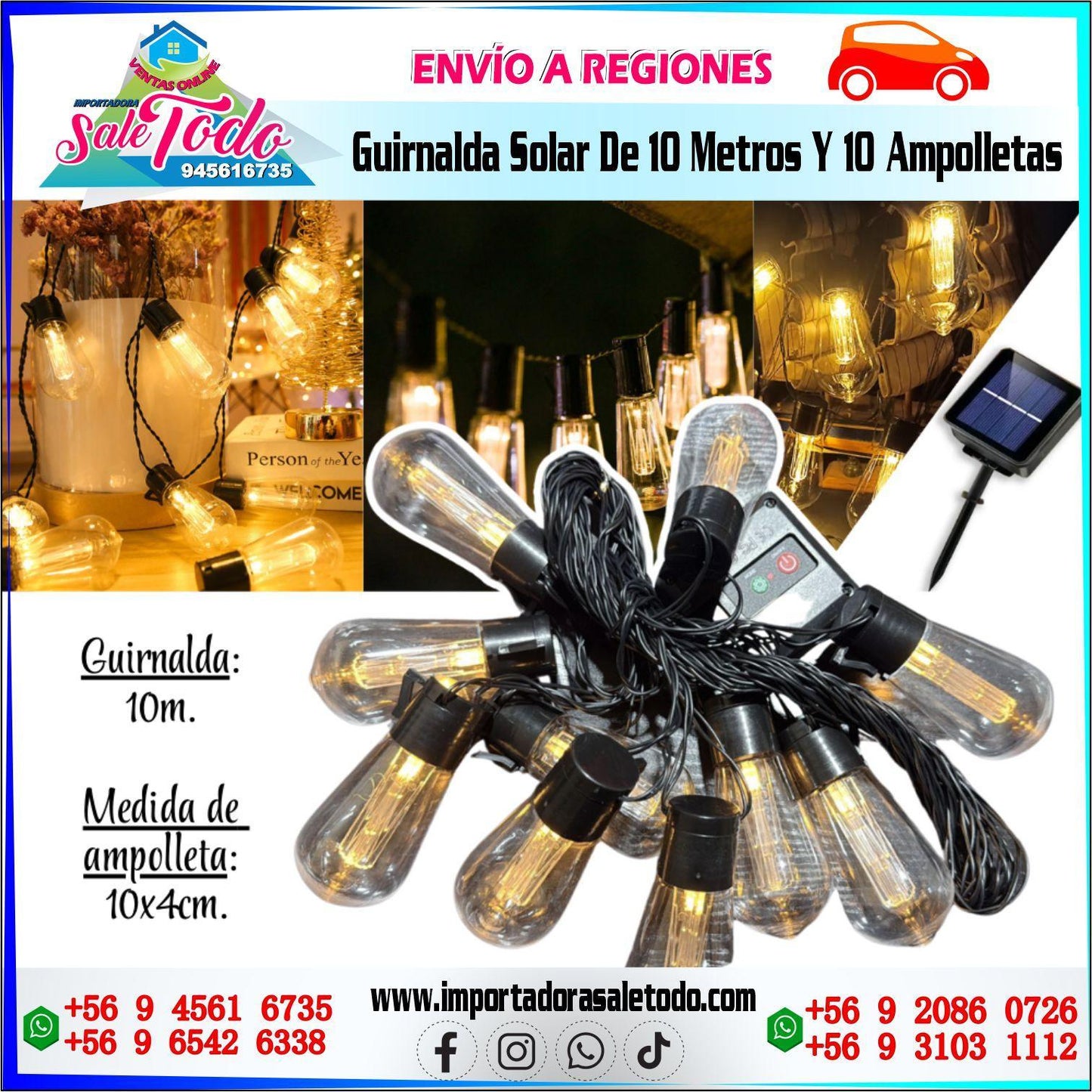 Guirnalda Solar De 10 Metros Y 10 Ampolletas C8152