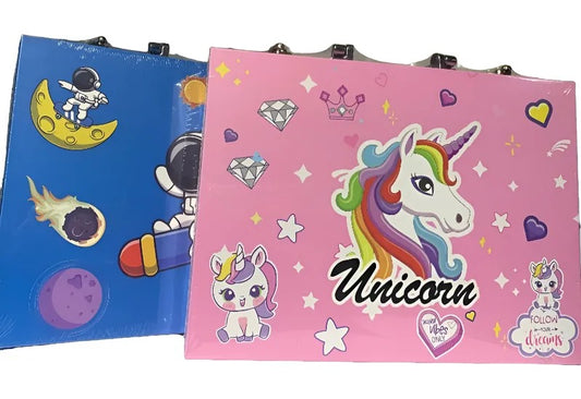67piezas De Arte Para Niños Y Niñas Set De Dibujo Portátil Unicornio Rosado y Astronauta Azul