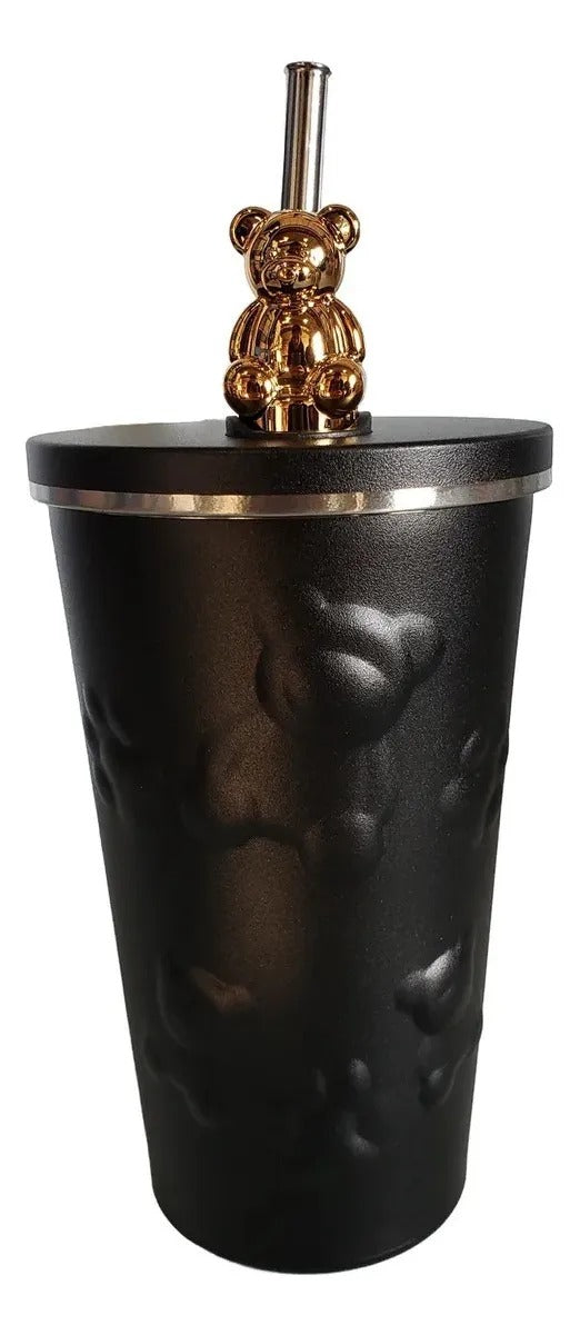 Vaso Térmico Acero Inox Con Tapa + Sorbete Metal Osito