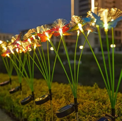 Pack 2 Luces Solares De Fibra Óptica De 6 Led Diseño Flores Multicolor/mariposa