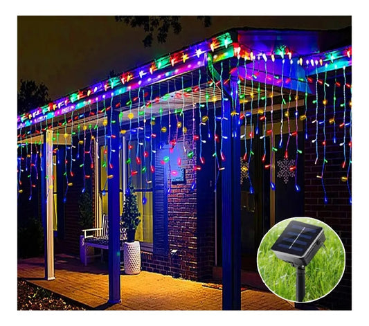 Luces Cascada Navideñas Solar 300 Led 7 Mts Guirnalda Solar