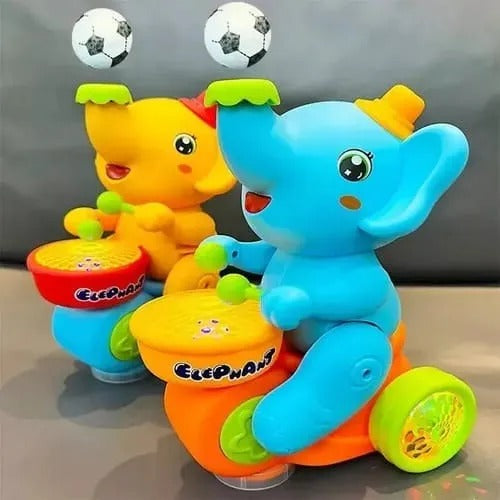 Elefante musical con luces, sonido y pelotas giratorias, juguete con ruedas modelo C664B ideal para estimulación infantil.