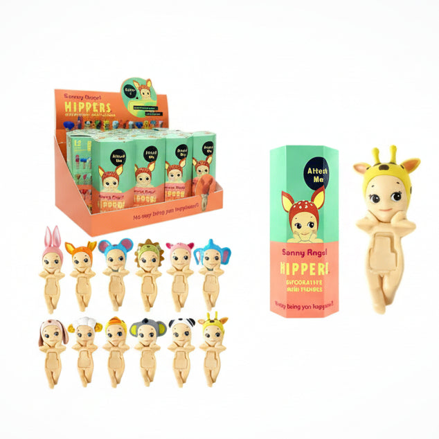 Figura mini ángel coleccionable 4x7.5cm en caja sorpresa con diseño aleatorio de animales y frutas, perfecta para niños y coleccionistas.
