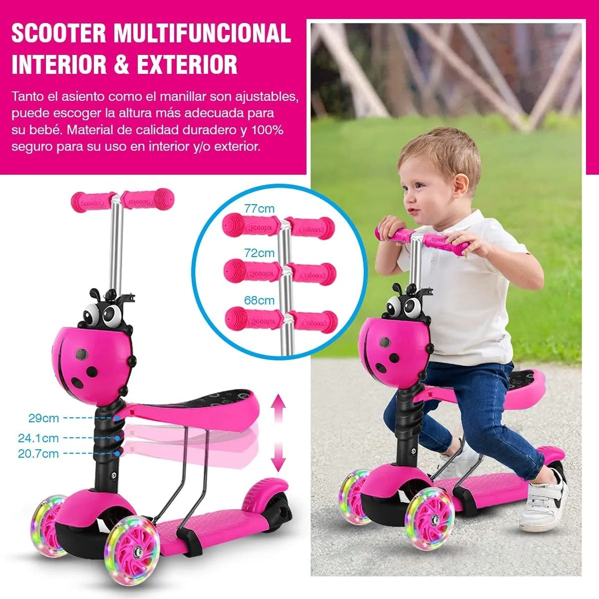 Scooter Chinita 3 en 1 Infantil con Asiento y Luces LED C16143