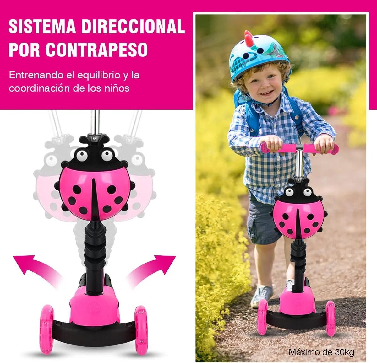 Scooter Chinita 3 en 1 Infantil con Asiento y Luces LED C16143