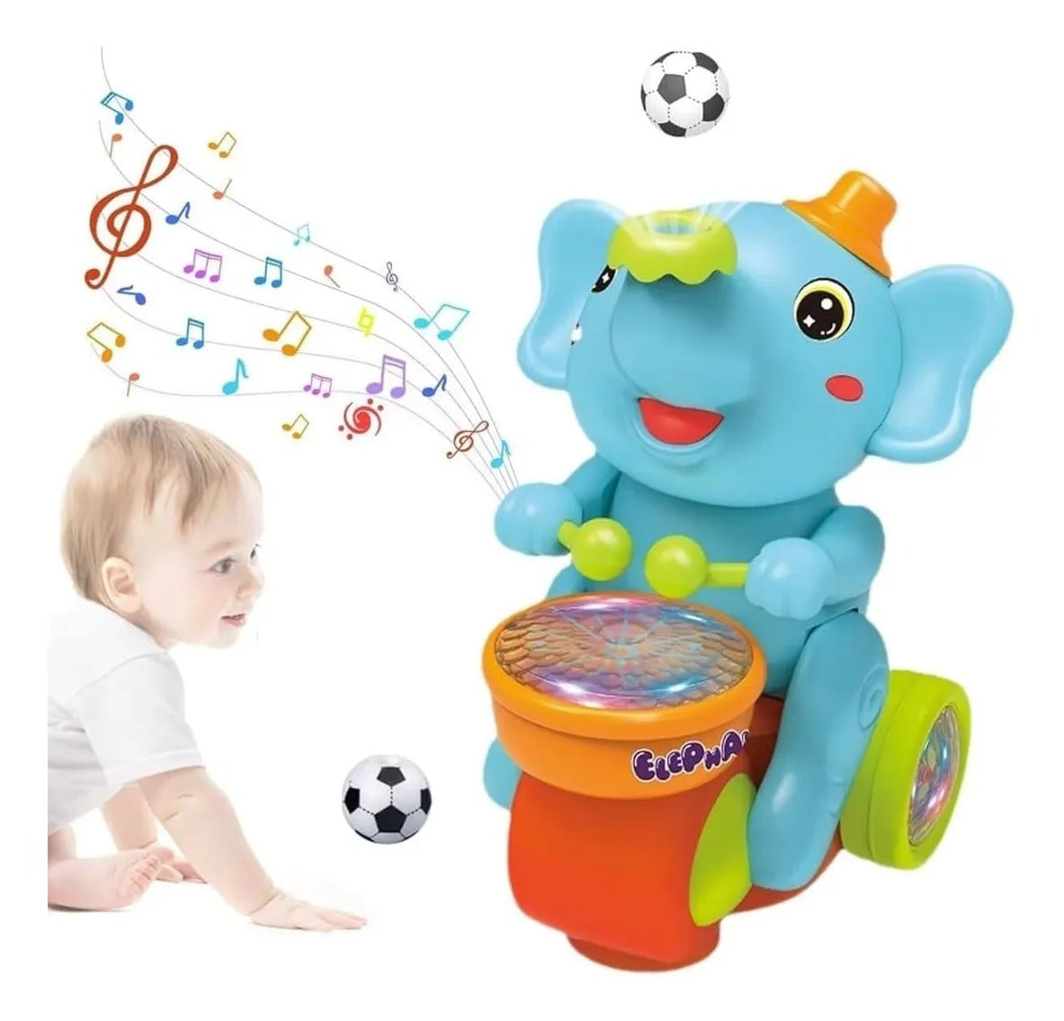 Elefante Interactivo con Tambor, Luz y Sonido | Juguete Musical
