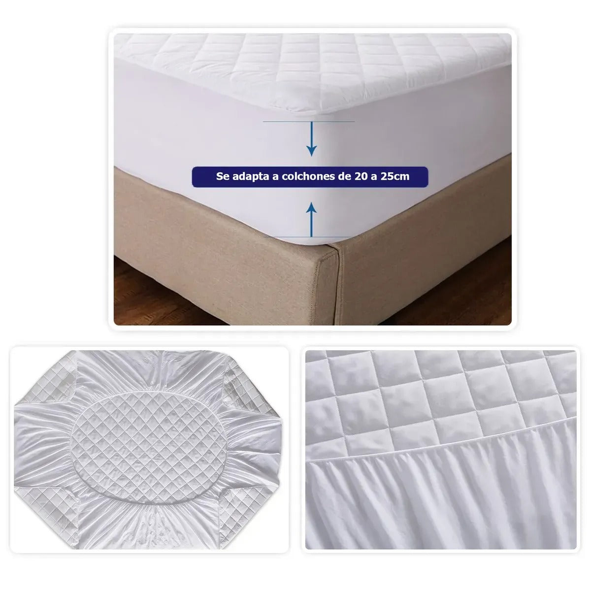 Cubre Colchón Impermeable Ajustable con Fundas Almohada – 1.5, 2 y 2.5 Plazas