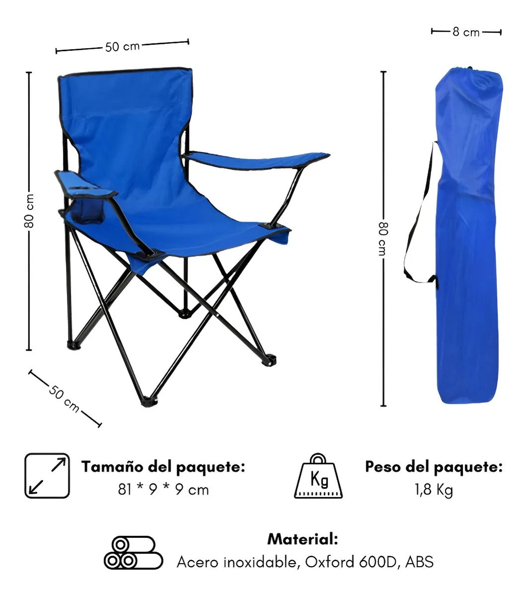 Silla Plegable con Porta Vaso + Bolsa | Camping y Playa C103040