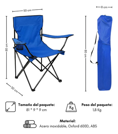 Silla Plegable con Porta Vaso + Bolsa | Camping y Playa C103040