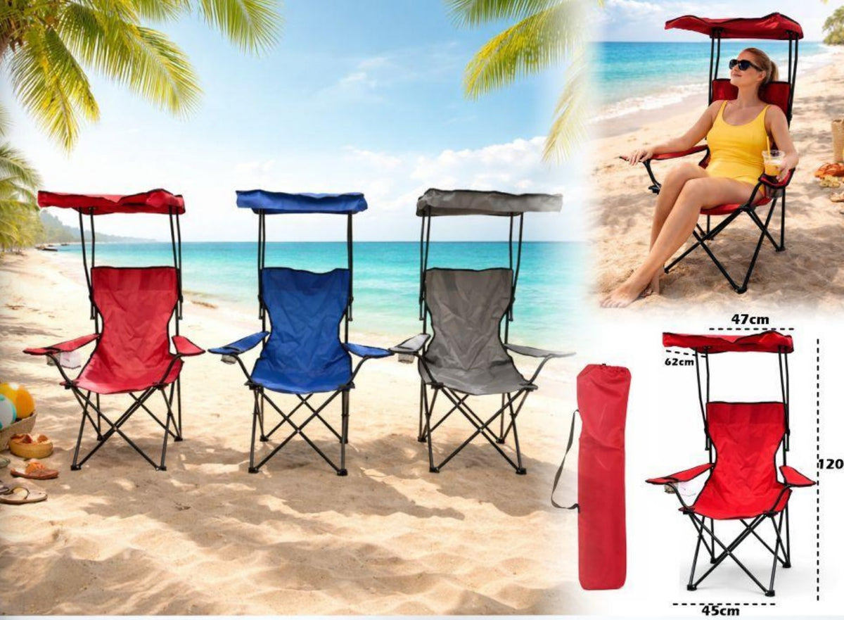 Silla Plegable Con Toldo Y Porta Vaso Playa C365