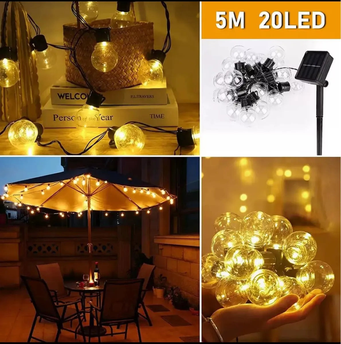 Luces Solares Bombilla 10 Led 5Mt C8460