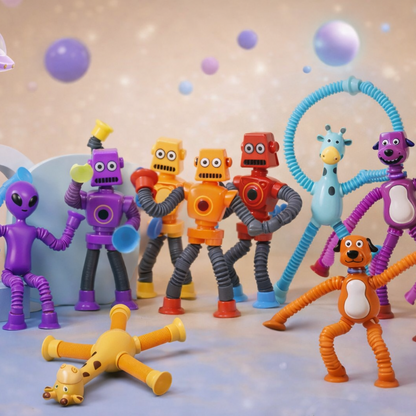 Juguete sensorial flexible con personajes surtidos perro, jirafa, robot y alien de colores vibrantes ideal para niños y estimulación táctil