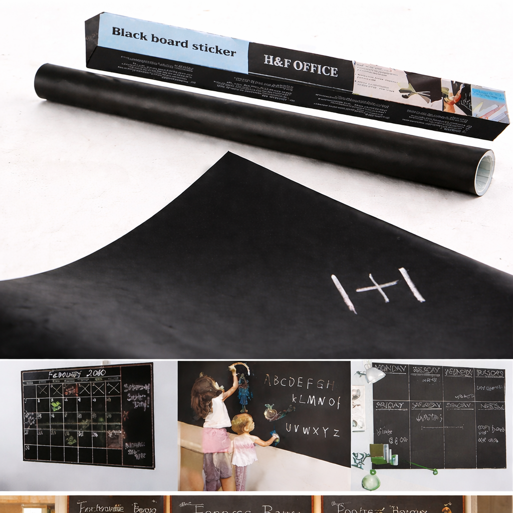 Papel pizarra adhesiva negra 45x200 cm en rollo reutilizable para pared y superficies lisas