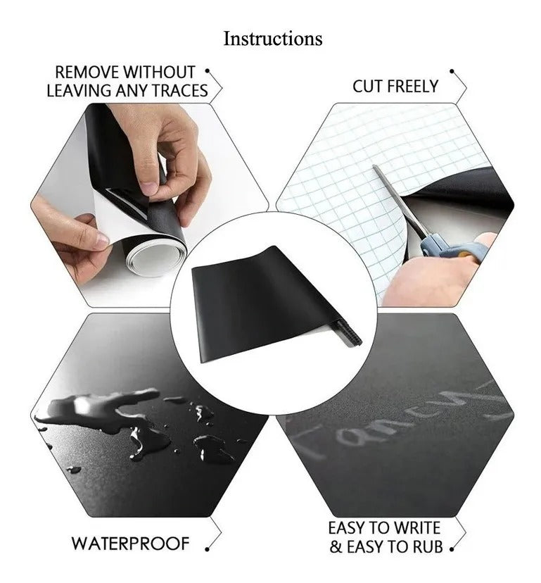 Papel pizarra adhesiva negra 45x200 cm ideal para cocina oficina o menú de restaurante
