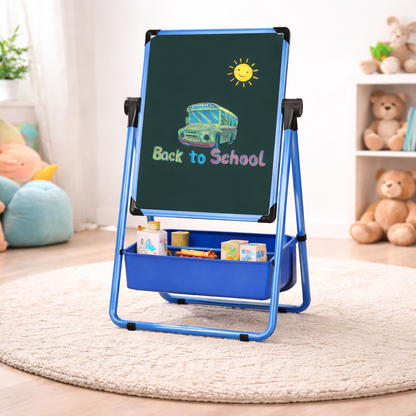 Pizarra doble cara con atril infantil color azul 52x47 cm