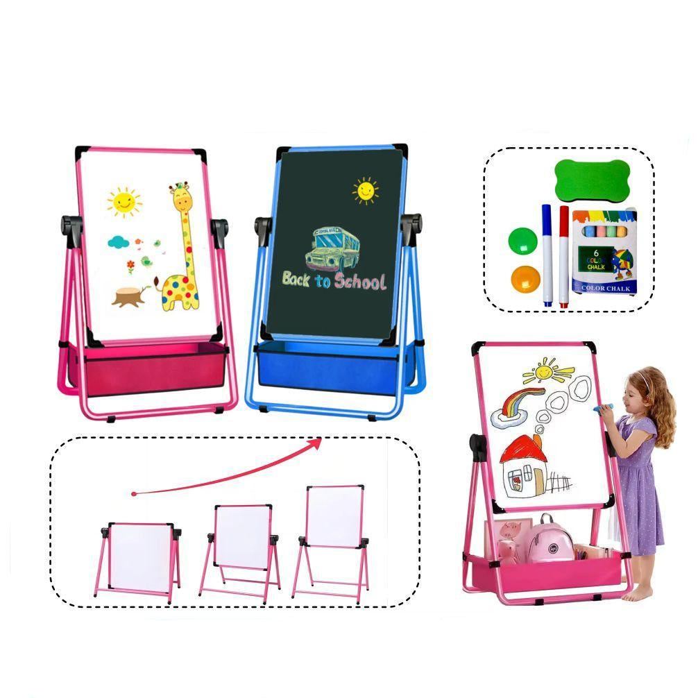 Vista general pizarra doble cara infantil con atril 52x47 cm con bandeja organizadora