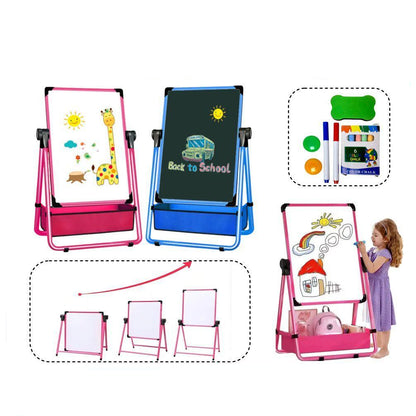 Vista general pizarra doble cara infantil con atril 52x47 cm con bandeja organizadora