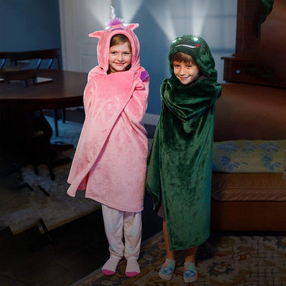 Manta Infantil de Polar con Capucha y Ojos Luminosos LED 2 en 1