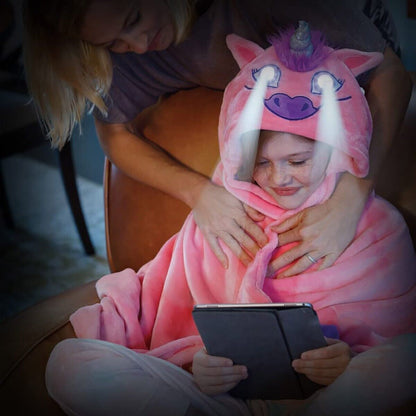 Manta Infantil de Polar con Capucha y Ojos Luminosos LED 2 en 1