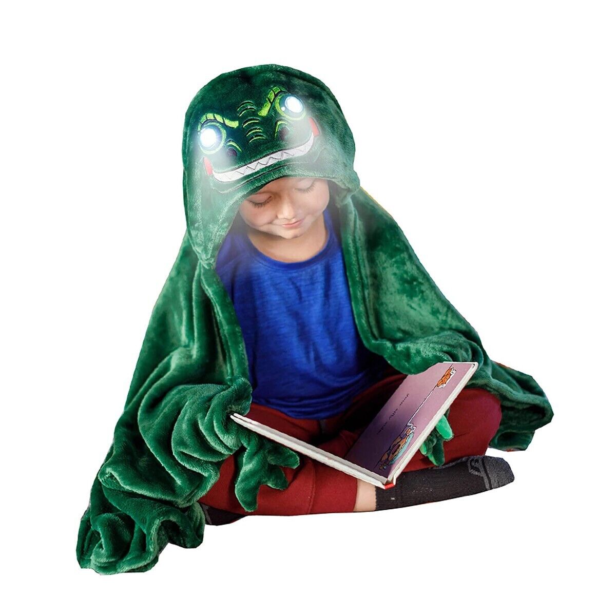 Manta Infantil de Polar con Capucha y Ojos Luminosos LED 2 en 1