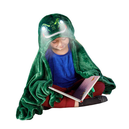 Manta Infantil de Polar con Capucha y Ojos Luminosos LED 2 en 1