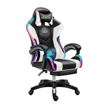 Silla Gamer RGB con Parlantes, Reposapiés y Masajeador Lumbar en Cuero Sintético