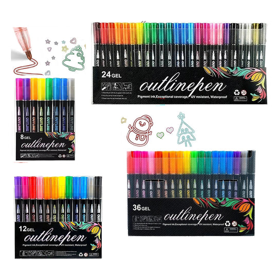 Set marcadores gel efecto metálico cambia color disponibles en 8, 12, 24 y 36 colores con punta 2mm y trazo brillante para dibujo, lettering y manualidades.
